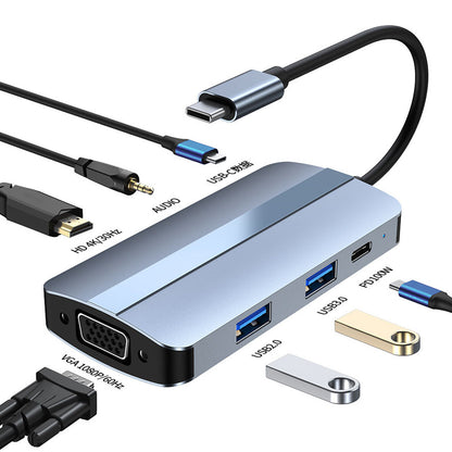 Nuevo 7 en 1 USB3.0+USB2.0+AV+PD100W+USB-C DATA+VGA+HDMI USB-C HUB tipo C