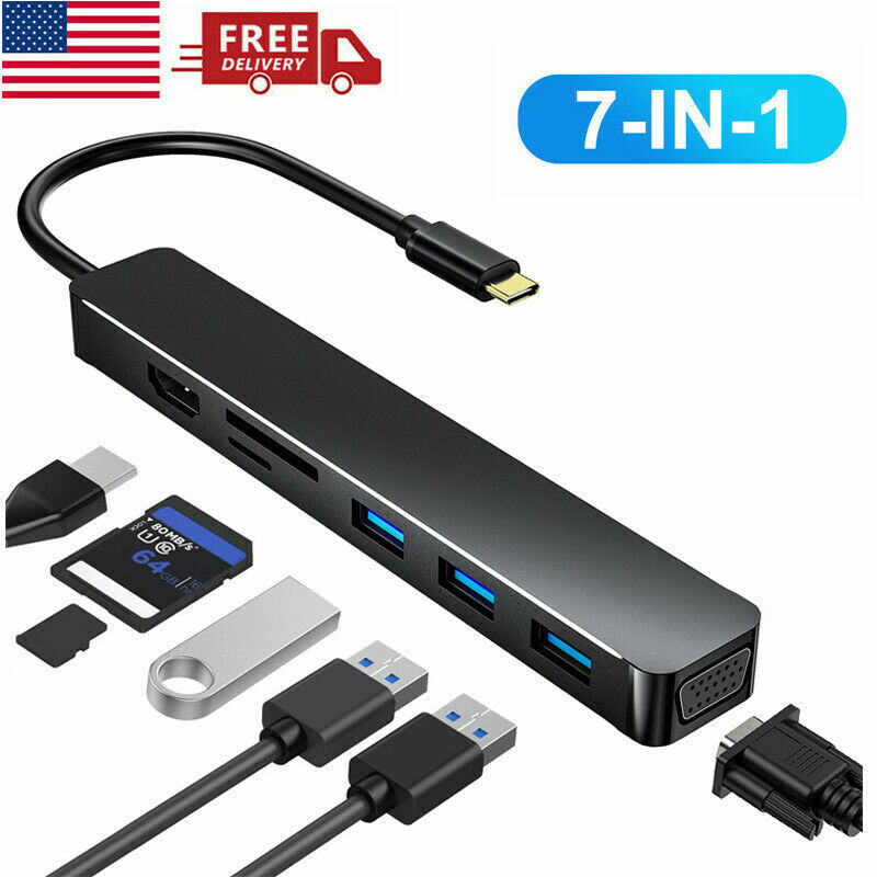 7 in 1 USB-C Hub Type C To USB 3.0 4K HDMI Adapter For Macbook Pro/Air Multiport