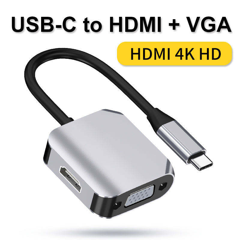Adaptador USB-C multifunción tipo C a HDMI+VGA+USB3.0+PD 
