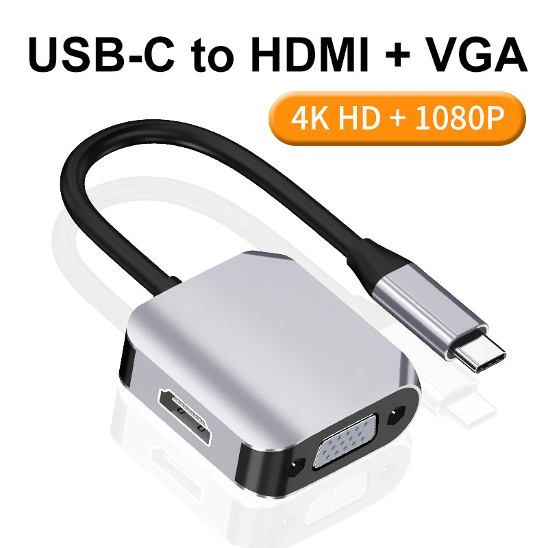 Adaptador USB-C multifunción tipo C a HDMI+VGA+USB3.0+PD 