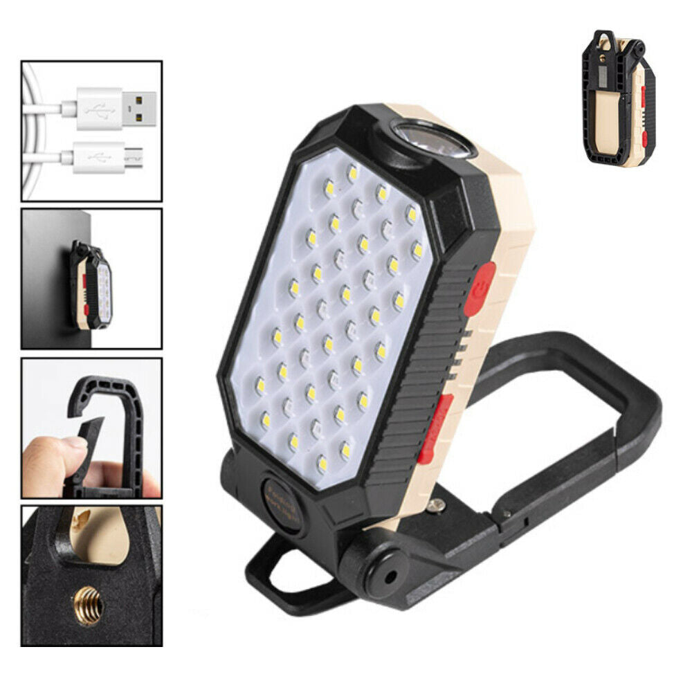 Luz de trabajo LED recargable por USB, linterna plegable magnética, lámpara de antorcha para acampar