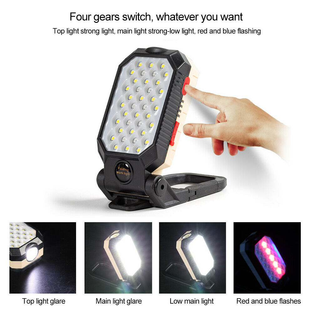USB Rechargeable LED Work Light Magnetic Folding Flashlight Camping Torch Lamp