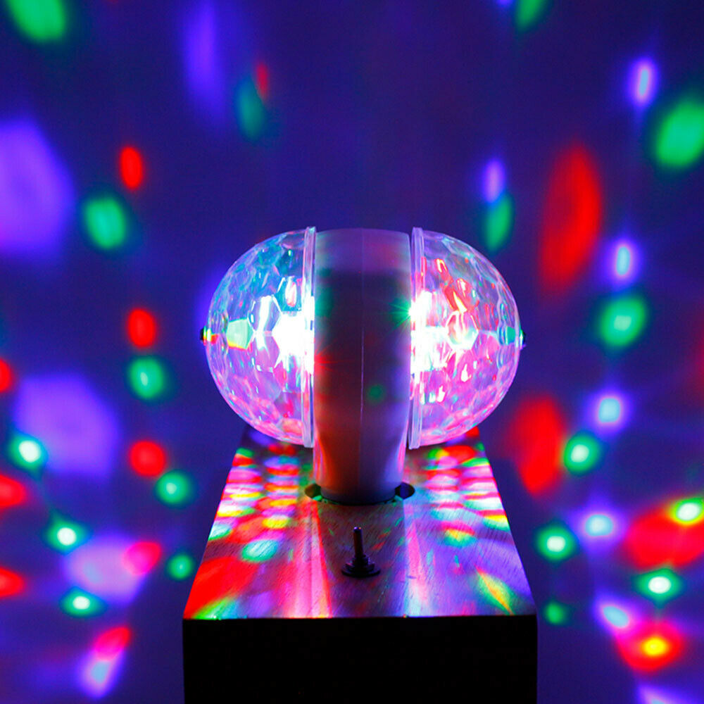 6W E27 LED RGB Dual Crystal Ball Rotating Stage Light Bulbs DJ Disco Party Lamp