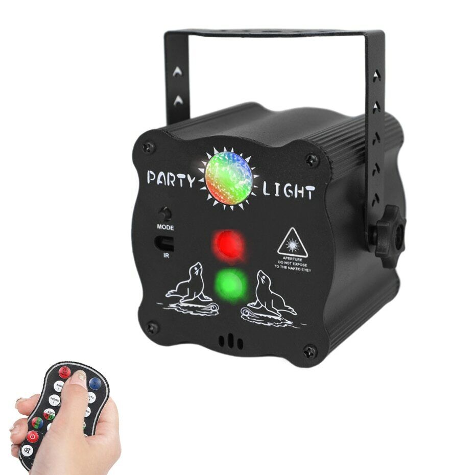 Lámpara de proyector láser de escenario estroboscópico LED RGB reactivo con sonido de luz de discoteca para DJ