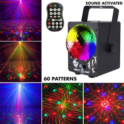 LED RGB Disco Ball DJ Party Luz láser Etapa Estroboscópica Sonido remoto activado