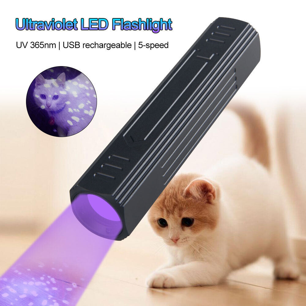 365nm UV Violet Light Blacklight LED Flashlight USB Rechargeable Inspection Lamp