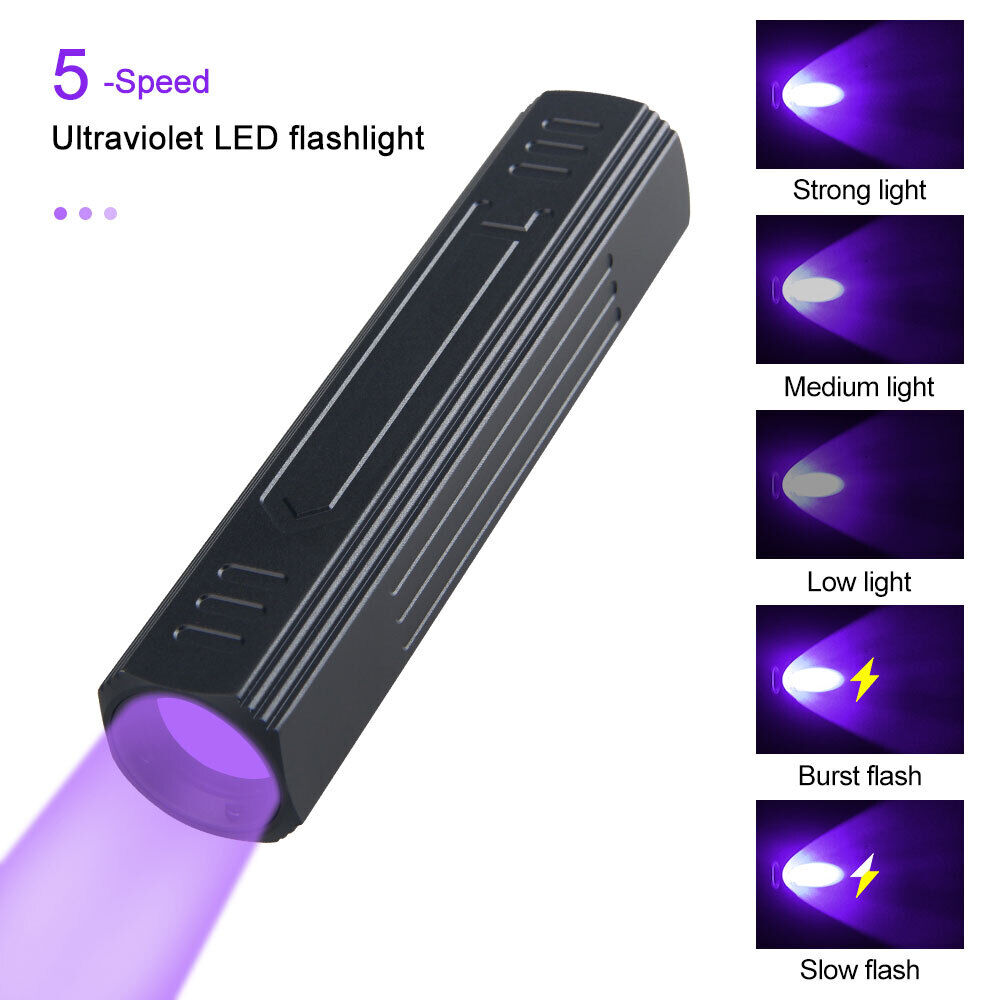 Linterna LED de luz negra UV de 365nm, lámpara de inspección recargable por USB