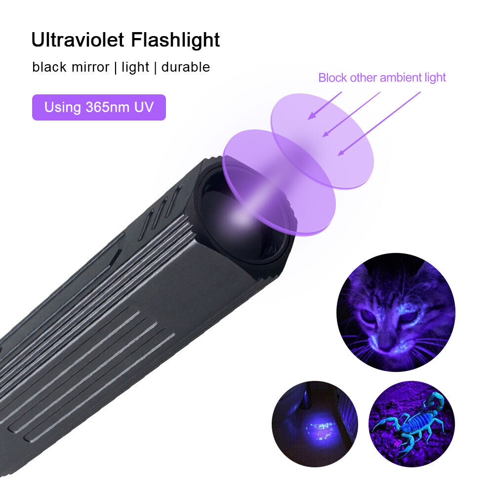 365nm UV Violet Light Blacklight LED Flashlight USB Rechargeable Inspection Lamp
