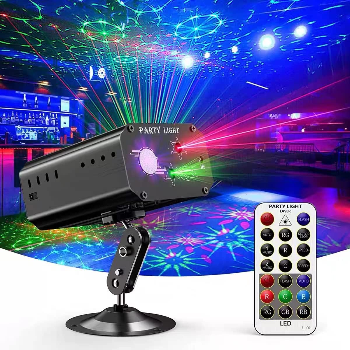 Luces de discoteca Dj, luces de fiesta, luz estroboscópica para escenario, proyector de luces láser activadas por sonido con Control remoto