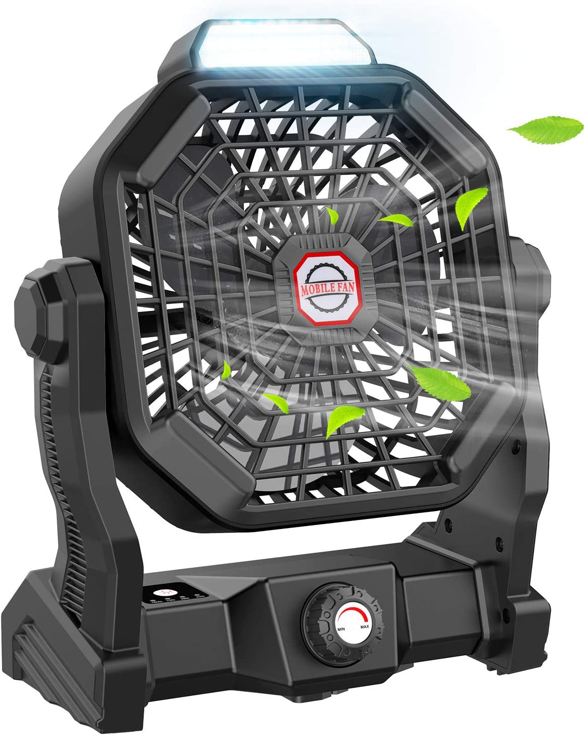 270°Degree Free Adjustable Camping Fan with LED Lantern Stepless Speed and Quiet Battery Operated USB Fan for Picnic, Barbecue, Fishing, Travel