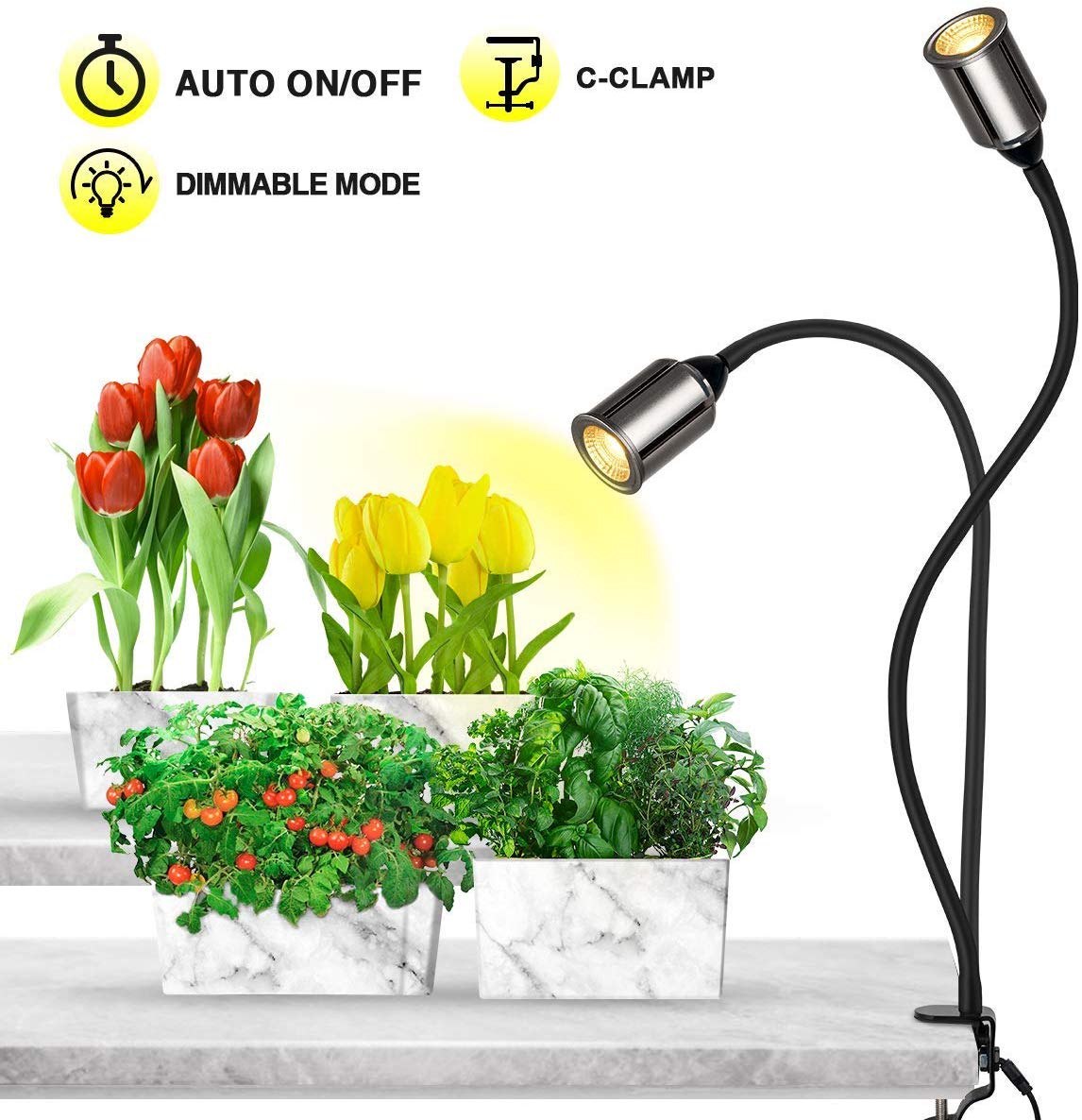 75W Full Spectrum Indoor Grow Light Plants 3/6/12H Auto On/Off Timer COB Grow Lamp
