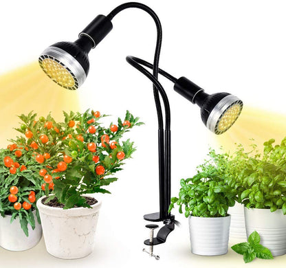 LED Grow Lamp for Indoor Plants 300W Equivalent with CREE COB Cellular Lens C-Clamp Adjustable Gooseneck 4 Dimmable Options 2 Independent Lamps