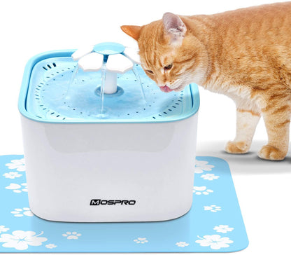 Dispensador de agua para gatos, fuente para beber saludable e higiénica, cuenco de agua eléctrico automático con flores súper silenciosas con 2 filtros de repuesto para perros, gatos, pájaros y animales pequeños, azul 