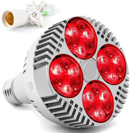 Red Light Therapy Lamp with Socket 48W 24 LED Deep Red Light Therapy Bulb Heat Device, 670 Nanometer Red & Near Infrared Lights 850nm