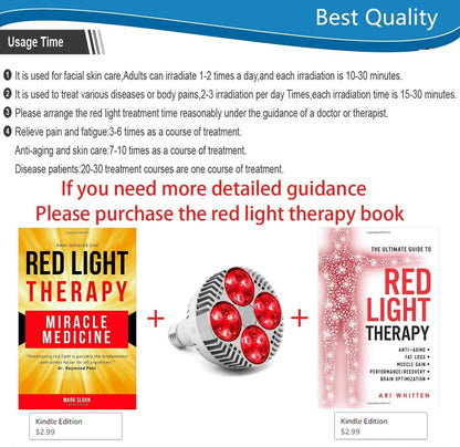 Red Light Therapy Lamp with Socket 48W 24 LED Deep Red Light Therapy Bulb Heat Device, 670 Nanometer Red & Near Infrared Lights 850nm