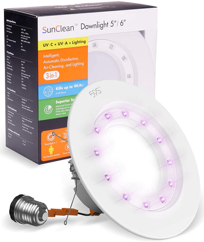 18W UV Sanitizer 3000K Warm Light 2 Brightness 4/6 Inch Recessed Lighting UV LED Disinfection Can Lights