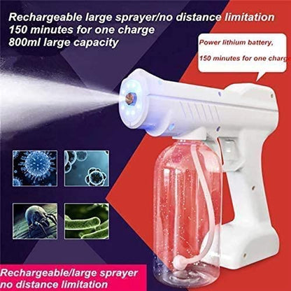 Disinfectant Mist Gun Handheld Rechargeable Nano Atomizer 27oz Large Capacity Electric Sprayer Nozzle Adjustable Fogger for Home, Office, School or Garden