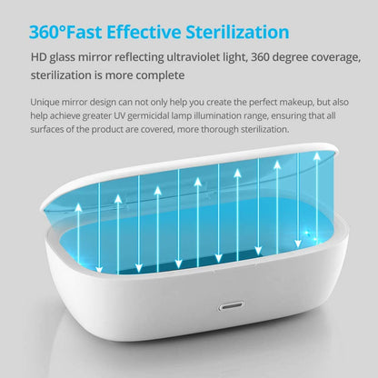 UV Light Sanitizer Box with Wireless Charger Portable UVC Sanitizer Disinfection Box for Cell Phone, Makeup Tools, Glasses, Earphone, Watches, Keys, 6 UVC LEDs, Sterilization