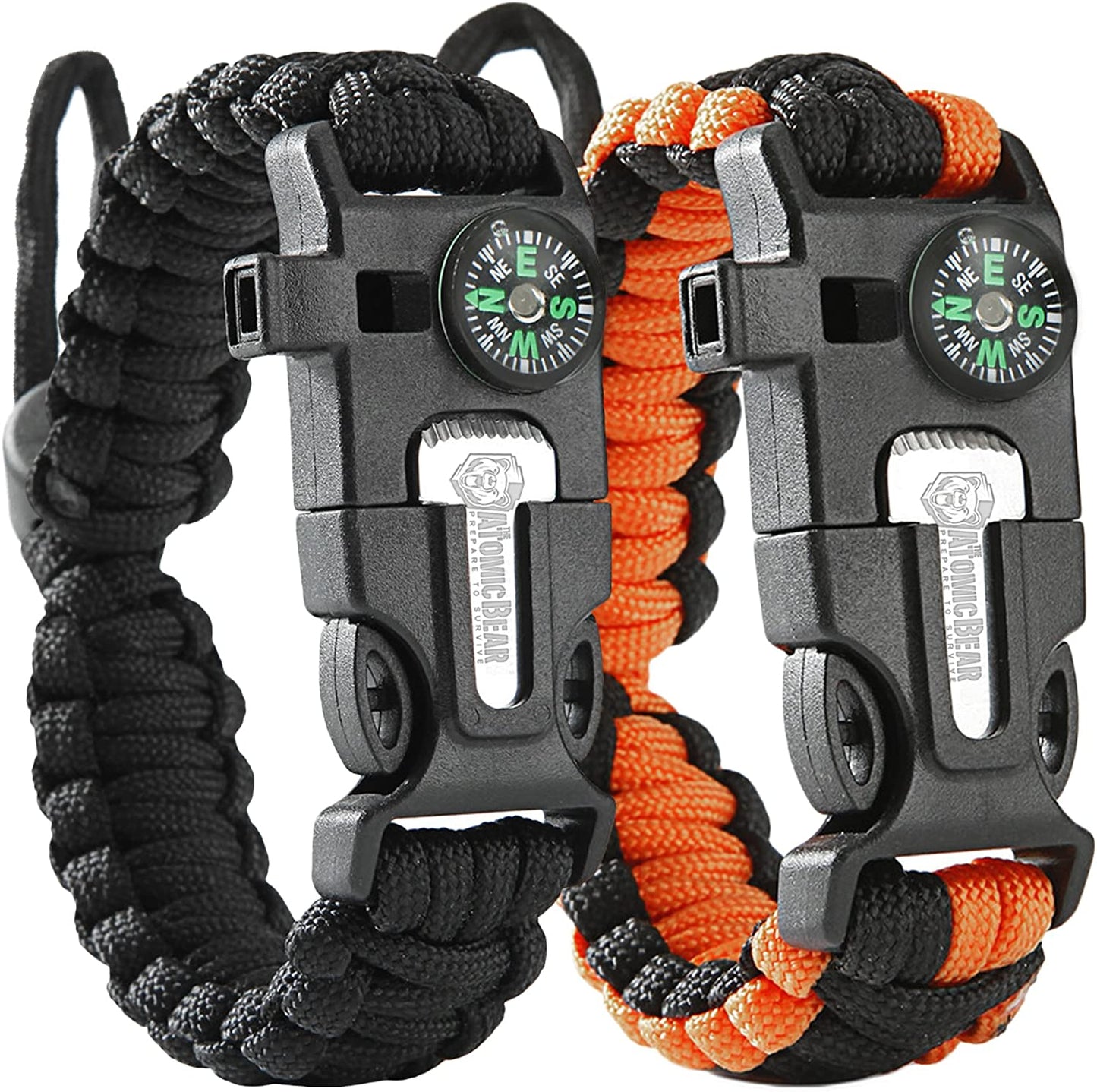Paquete de 2 pulseras de Paracord – Ajustable – Arrancador de fuego – Silbato fuerte – Perfecto para senderismo, camping, pesca y caza