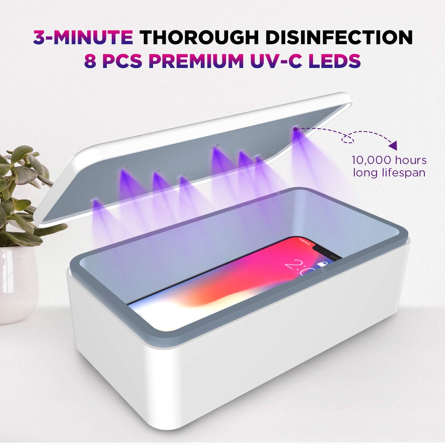 UV Light Sanitizer Box Portable Phone UVC Light Sanitizer with Extra Rack Wireless Charging for Smart Phone Deep UV Sterilizing Box for Cell Phone Watches, Jewelry, Glasses