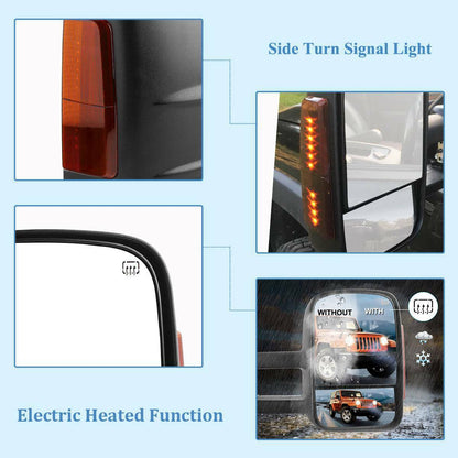 Espejos de remolque con señales LED calentadas eléctricas para Chevy Silverado GMC Sierra 1500 03-06
