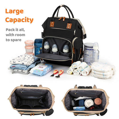 Diaper Bag Backpack with Changing Bed Detachable Pacifier Holder Soft Changing Pad Large Capacity Multifunctional Pockets Stylish Style for Mom and Dad