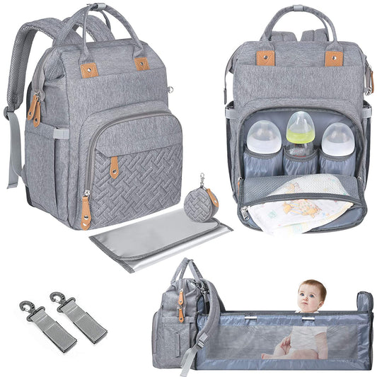 Diaper Bag Backpack with Changing Bed Detachable Pacifier Holder Soft Changing Pad Large Capacity Multifunctional Pockets Stylish Style for Mom and Dad