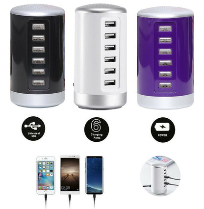 30W Multi 6 USB Port Desktop Charger Rapid Tower Charging Station Power Adapter