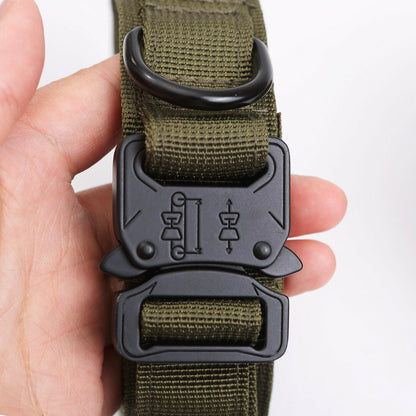 HEAVY DUTY K9 Military Dog Collar Leash Handle Medium Large metal Buckle