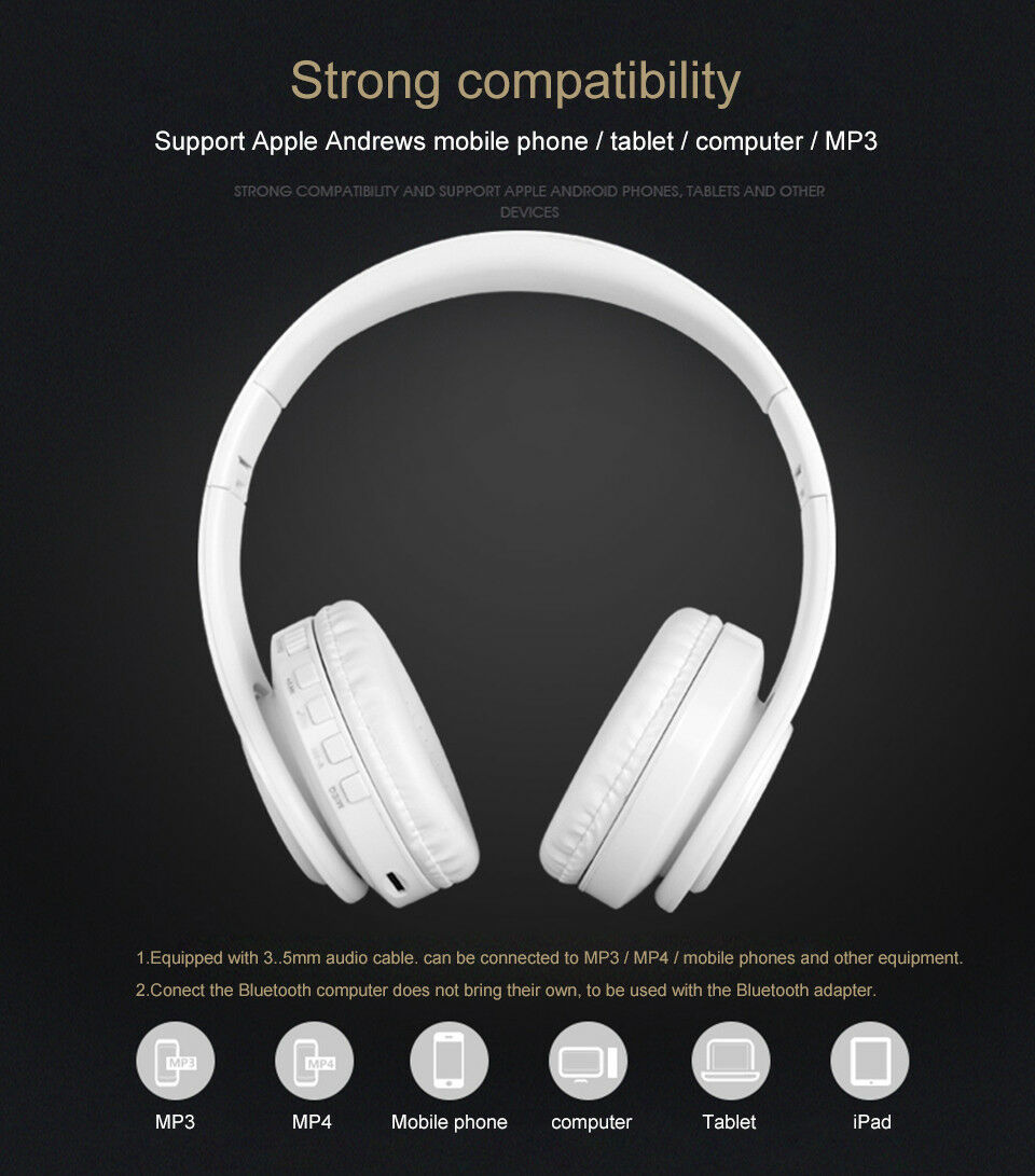 Auriculares inalámbricos con Bluetooth, auriculares estéreo plegables, micrófono súper bajo