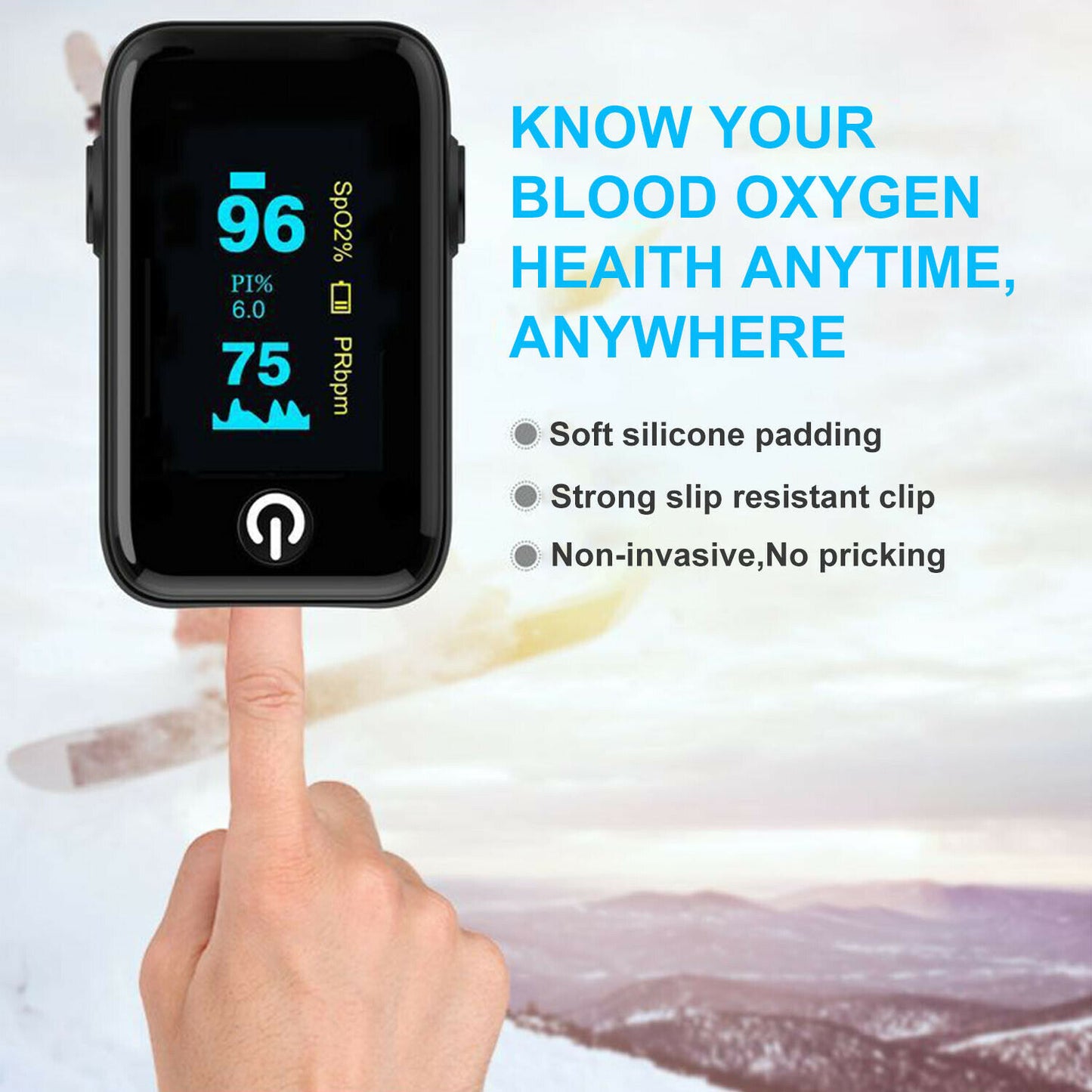 Pulse Oximeter FingerTip Blood Oxygen Meter SpO2 PR PI Heart Rate Monitor