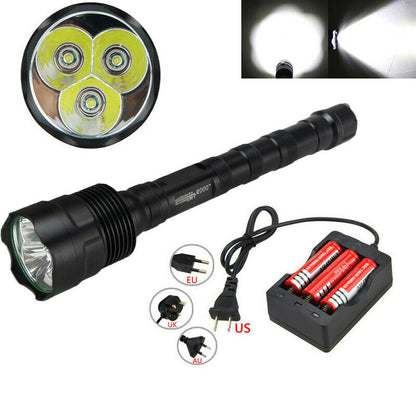 Super Bright 6000 Lumens 3x XML LED T6 Flashlight Camping Torch Hunting Light