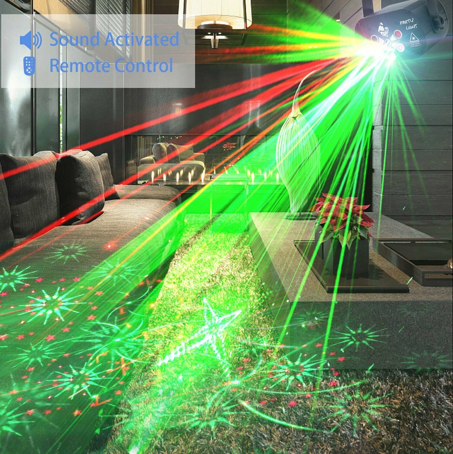 69/129 Patrón RGB + Efecto láser UV Luz de escenario LED Barra de proyector recargable por USB