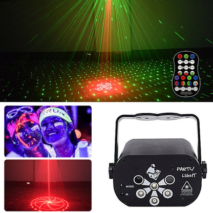 69/129 Patrón RGB + Efecto láser UV Luz de escenario LED Barra de proyector recargable por USB