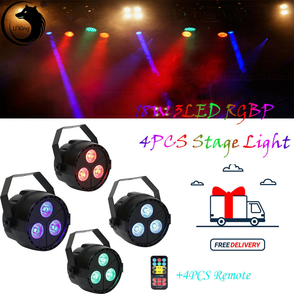 4 x3LED RGBP Mini Par Luz de escenario DJ DMX Fiesta Disco Proyector de haz de luz + control remoto