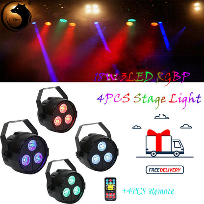 4 x3LED RGBP Mini Par Stage Light DJ DMX Disco Party Beam Projector Light+Remote