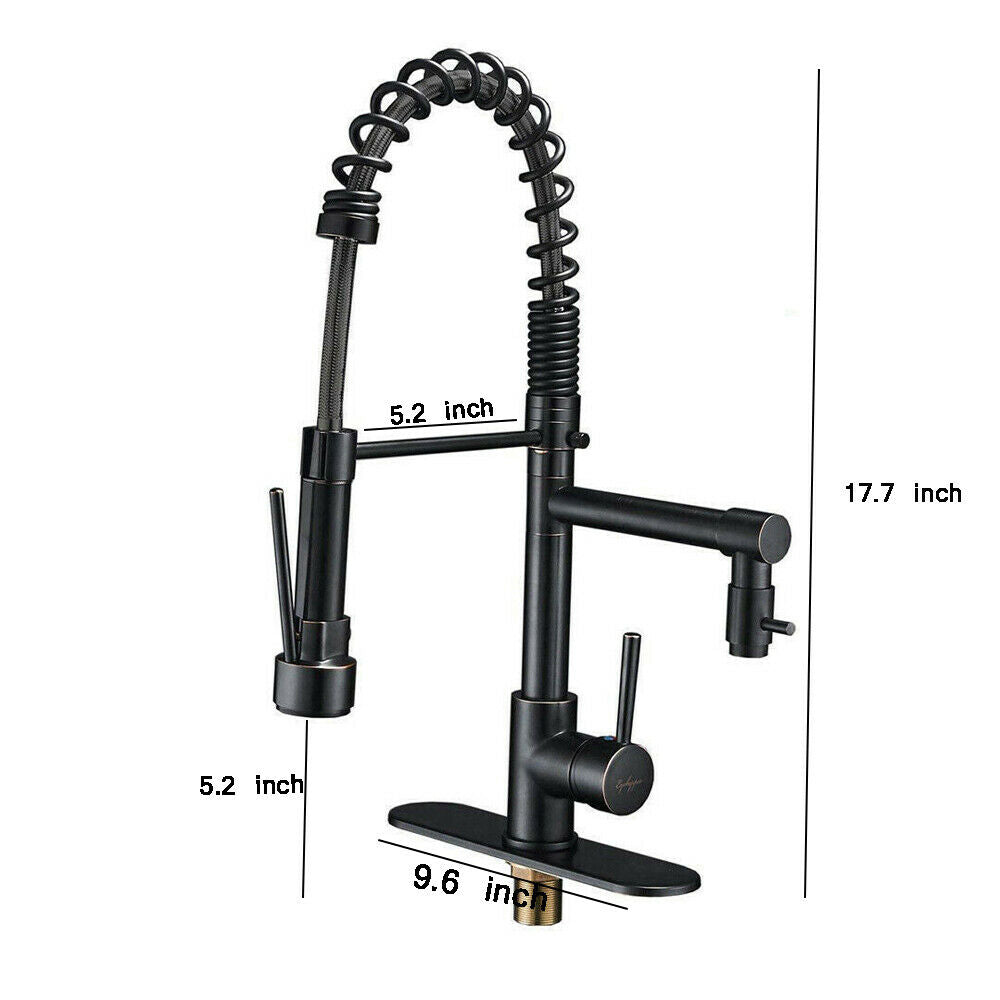 Oil Rubbed Bronze Kitchen Sink Faucet Pull Down Sprayer Swivel With Cover Plate