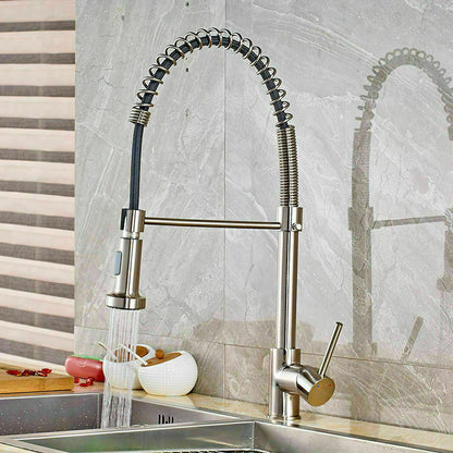 Kitchen Faucet with Pull Down Sprayer Single Handle Spring Brushed Nickel Mixer