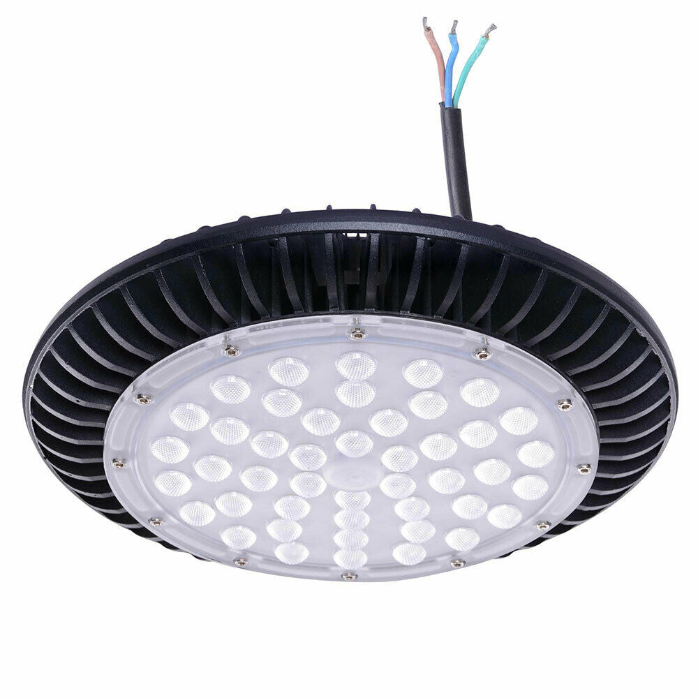 Paquete de 4 luces LED de bahía alta UFO IP65 de 150 W, 18000 lm, 6500 K, iluminación de fábrica