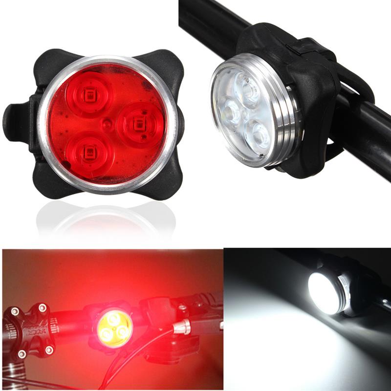 Bicycle USB Rechargeable Bike 3 LED Head Front Lamp Cycling Rear Tail Clip Light