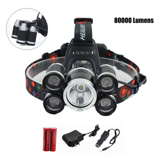 60000LM 5x XM-L T6 LED Headlamp Headlight Flashlight