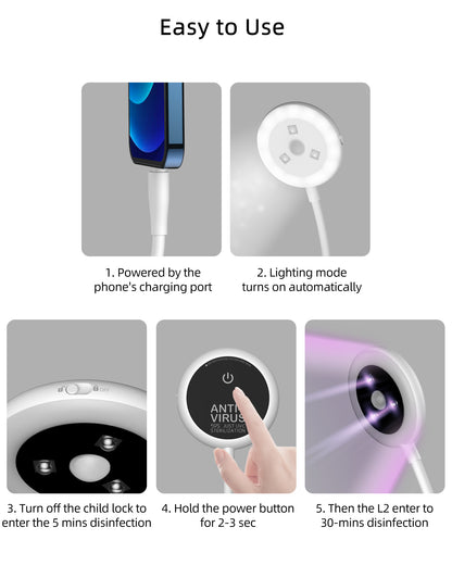 UV Phone Sterilizer with Body Sensor and Timer Portable USB UV Light and LED Desk Light Rotation 360° for Home Office Travel