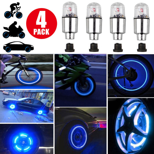 4PCS LED Wheel Tyre Tire Valve Caps Neon Light Bulb for Bike Car Motorcycle