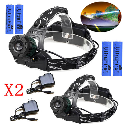 90000LM LED T6 Zoomable Headlamp LED Headlight Flashlight +Charger