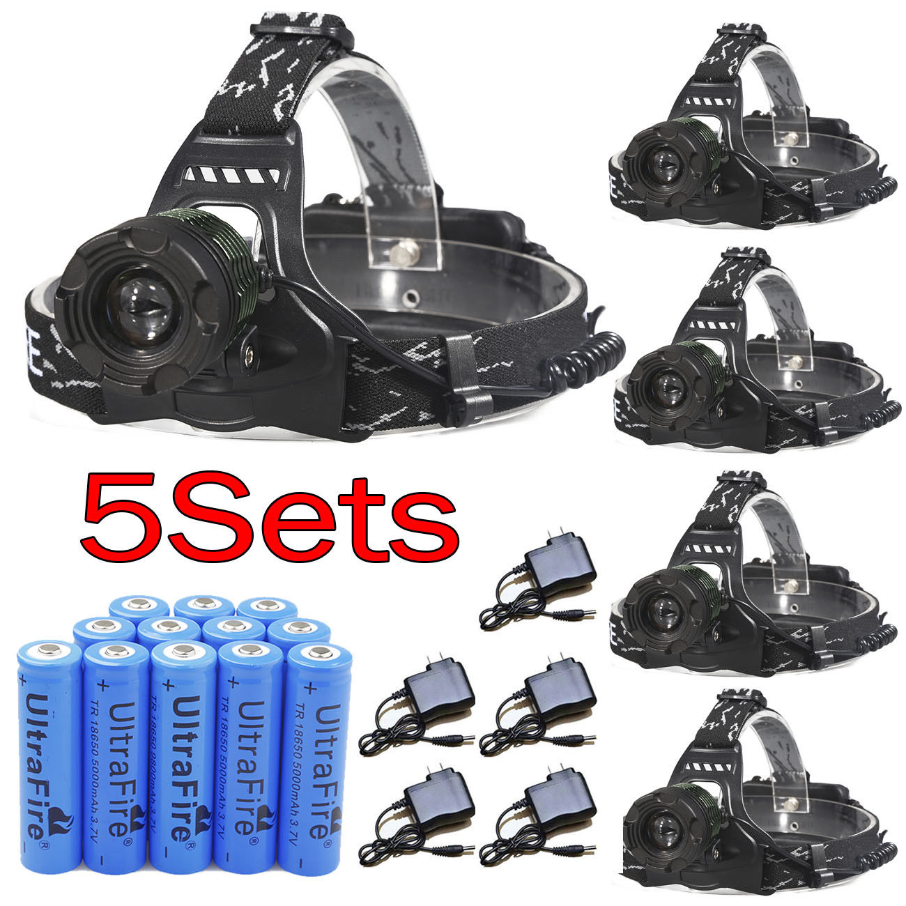90000LM LED T6 Zoomable Headlamp LED Headlight Flashlight +Charger
