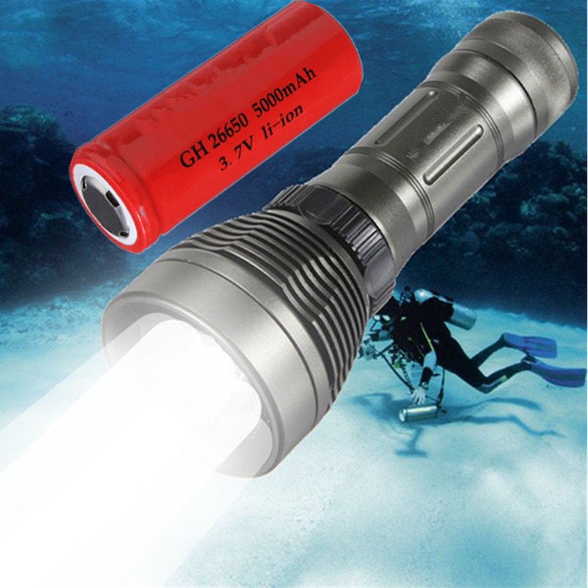 25000Lm T6 LED Diving Scuba Flashlight Underwater Torch Light Lamp 80m + Battery