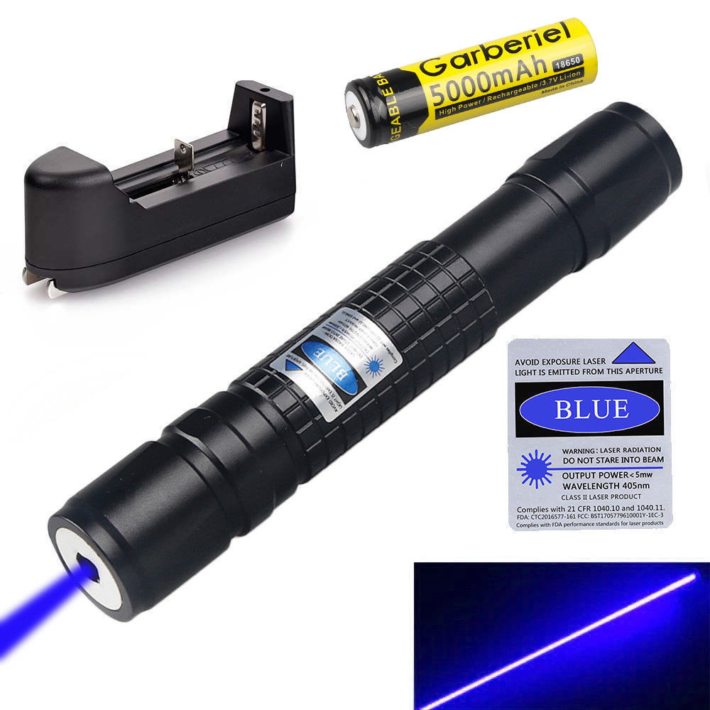 50Miles 100MW 405nm Laser Pointer Pen Visible Beam Lights + Battery&Charger