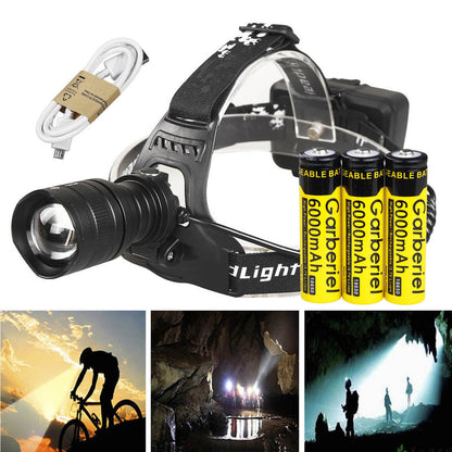 USB Rechargeable 150000LM LED Headlamp 18650 Headlight Zoom Head Torch