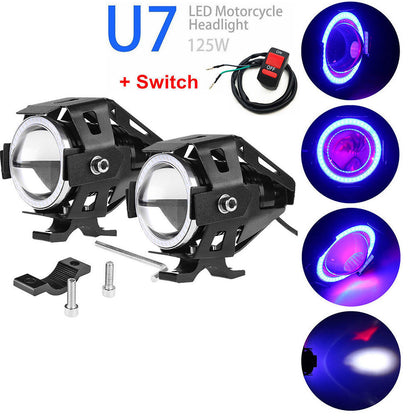 2 Packs CREE U7 LED 125W Motorcycle DRL Headlight Driving Fog Light Spot Lamp &Switch