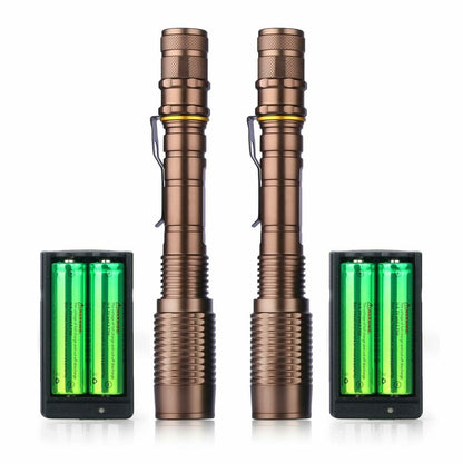 2 Pack Rechargeable Led Flashlight T6 Tactical Torch + 18650 Battery + Charger